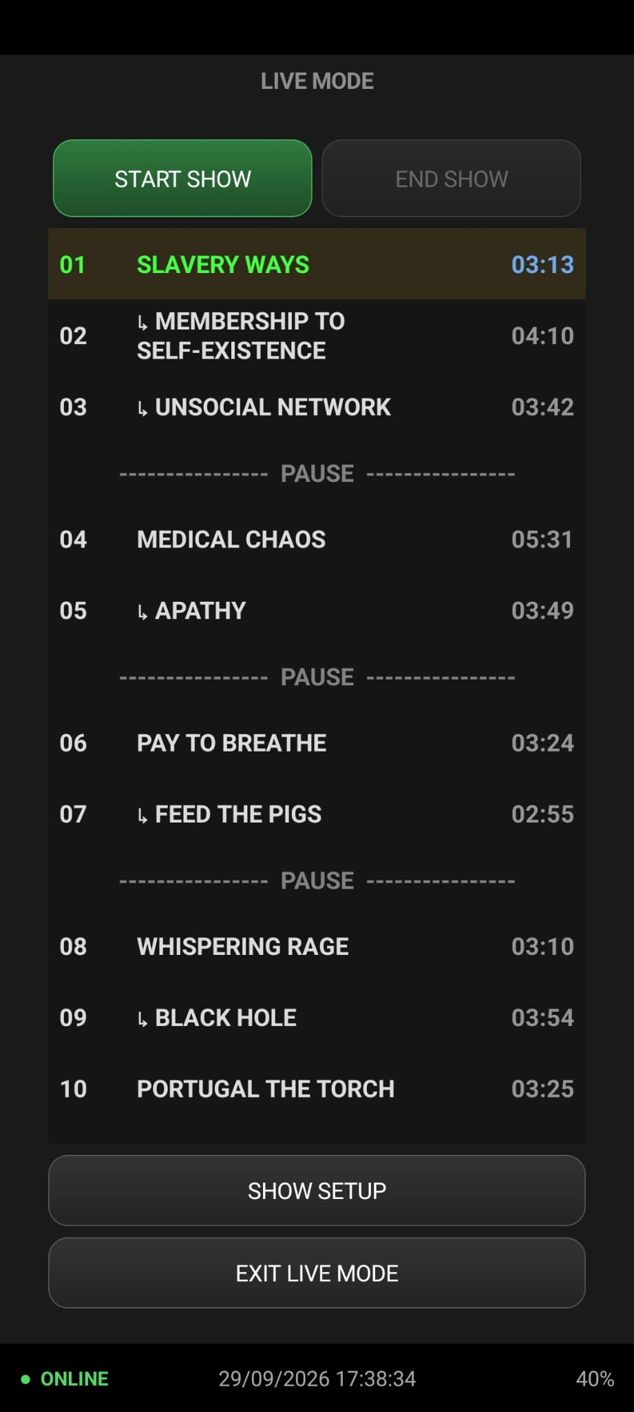 RAGEFUL LIVE REMOTE Live Mode