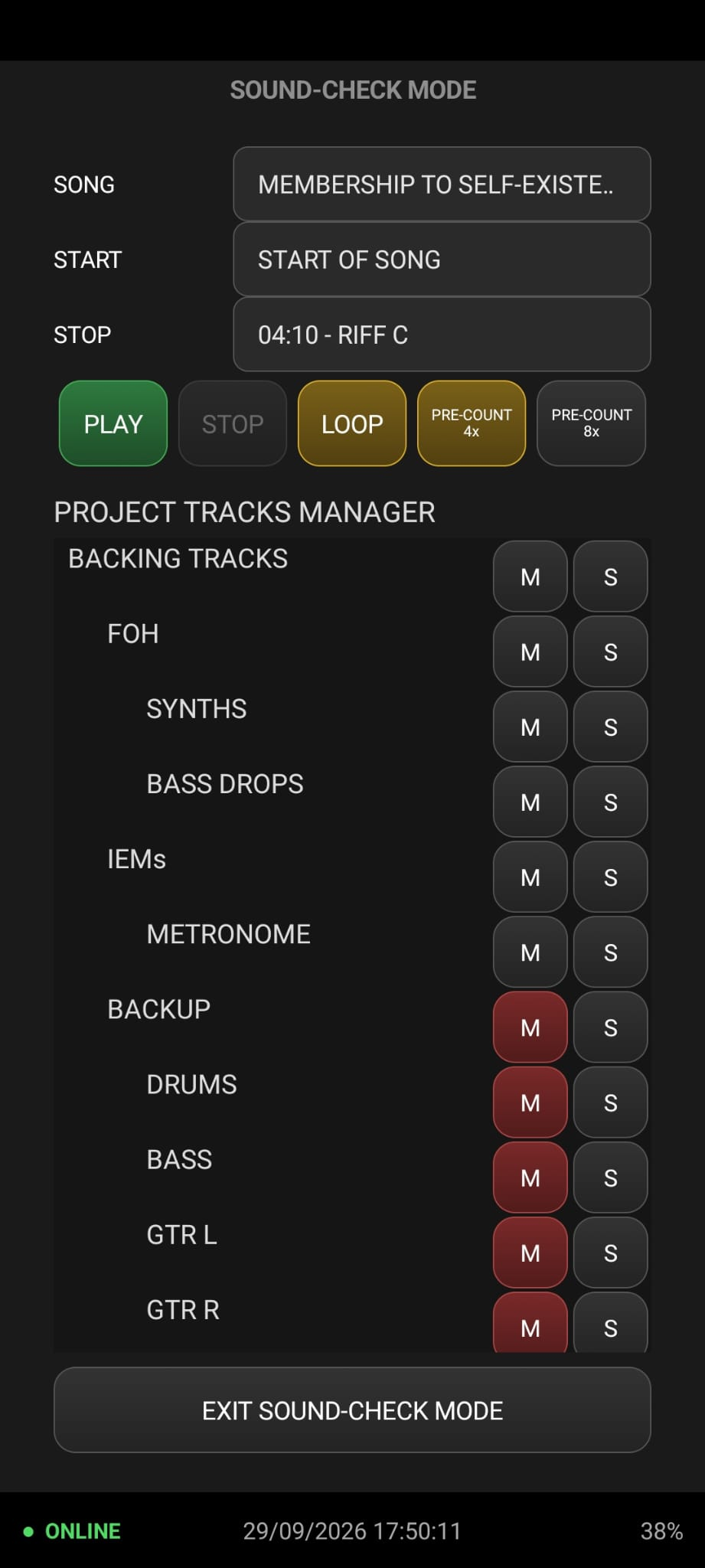 RAGEFUL LIVE REMOTE Sound-check Mode